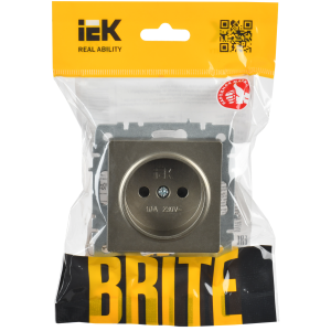BRITE Розетка 1-местная без заземления с защитными шторками 10А РСш10-2-БрШ шампань IEK