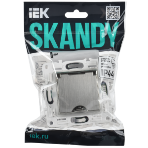 SKANDY Розетка 1-местная с заземлением с защитными шторками и крышкой 16А IP44 SK-R11N металл никель IEK