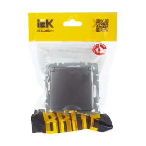 BRITE Розетка 1-местная с заземлением с защитными шторками и крышкой 16А IP20 РСбш10-3-БрС сталь IEK