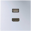 Розетка HDMI+USB Jung LS METAL, скрытый монтаж, алюминий, MAAL1163