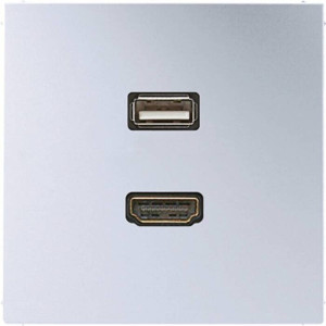 Розетка HDMI+USB Jung LS METAL, скрытый монтаж, алюминий, MAAL1163
