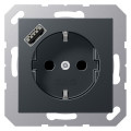 Розетка с USB Jung A 500, скрытый монтаж, с заземлением, антрацит матовый, A1520-18AANM
