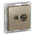 ATLASDESIGN РОЗЕТКА двойная ТВ + компьютерная RJ45 кат. 5e, механизм, ШАМПАНЬ ATN000589