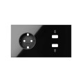 Simon 100 Черный глянец Кит 2 поста, фронт. Накладка на 1 розетку Schuko + 1 з/у 2хUSB