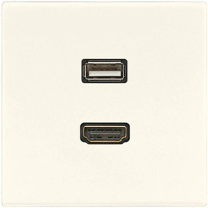 Розетка HDMI+USB Jung LS 990, скрытый монтаж, слоновая кость, MALS1163