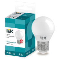 Лампа светодиодная G45 9Вт шар 4000К нейтр. бел. E27 230В IEK LLE-G45-9-230-40-E27