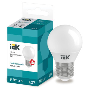 Лампа светодиодная G45 9Вт шар 4000К нейтр. бел. E27 230В IEK LLE-G45-9-230-40-E27