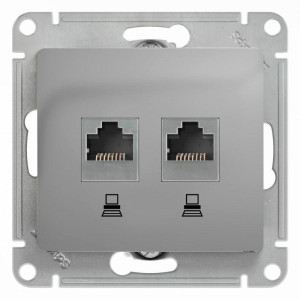 GLOSSA РОЗЕТКА двойная компьютерная RJ45+RJ45 кат. 5e, механизм, АЛЮМИНИЙ GSL000385KK