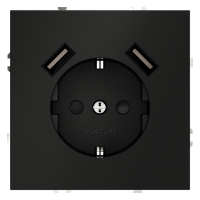 Розетка встраиваемая VOLTUM S70 с заземлением и защитными шторками, 16А, с USB, A+A, (черный матовый