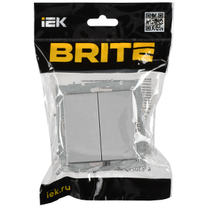 BRITE Выключатель 2-клавишный проходной 10А безвинтовое крепление ВС11-2-6-БрА алюминий IEK