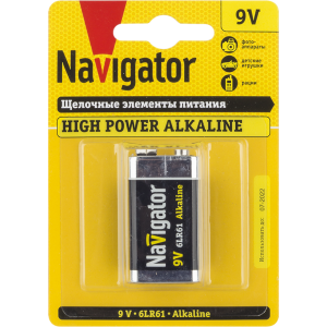 Элемент питания алкалиновый крона 6LR61 94 756 NBT-NE-6LR61-BP1 (блист.1шт) Navigator 94756