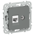 FLITE Розетка 2-местная RJ45/TV категория 5Е UTP РКТВ5е-2-0-ФлМА мокрый асфальт IEK