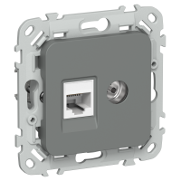 FLITE Розетка 2-местная RJ45/TV категория 5Е UTP РКТВ5е-2-0-ФлМА мокрый асфальт IEK