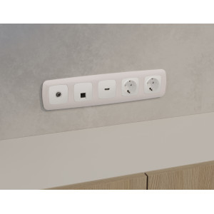 MO132005 Комплект механизма компьютерной розетки RJ-45 экранированной с автоматической защитной шторкой OMEGA Белый матовый QUANT OP1320, VM185 AMBRELLA VOLT
