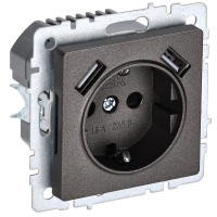 BRITE Розетка 1-местная с заземлением с защитными шторками 16А с USB AA 5В 2,1А РЮш10-1-БрТБ темная бронза IEK