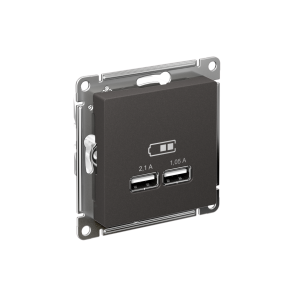 ATLASDESIGN USB РОЗЕТКА A+A, 5В/2,1А, 2х5В/1,05А, механизм, БАЗАЛЬТ ATN001433