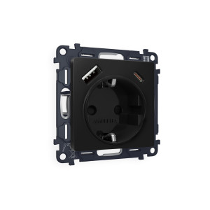 MA810010 Комплект механизма электрической розетки ALFA Черный матовый 2USB AC 20W быстрая зарядка сз QUANT AP8100, VM160 AMBRELLA VOLT
