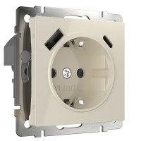 W1171703/ Розетка с заземлением, шторками и USB тип A+C (слоновая кость)