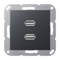 Розетка 2xUSB Jung A 500, скрытый монтаж, антрацит матовый, MAA1153ANM