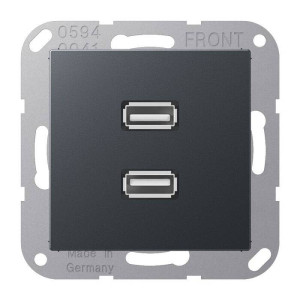 Розетка 2xUSB Jung A 500, скрытый монтаж, антрацит матовый, MAA1153ANM
