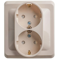 ЭТЮД С/У РОЗЕТКА двойная с заземлением со шторками, 16А, 250B, КРЕМОВЫЙ PC16-008K