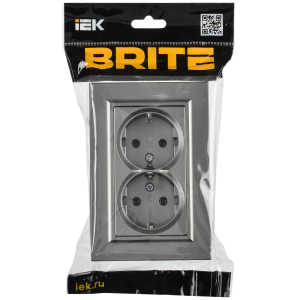 BRITE Розетка 2-местная с заземлением без защитных шторок плоская 16А в сборе РСПл12-3-БрС сталь IEK