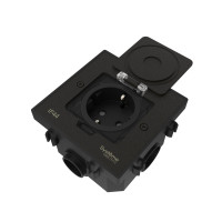 MultiDesk Лючок с розеткой 2К+З, 16А/250В, IP44 с коробкой для бетон.полов ЧЁРНЫЙ матовый тип MDK21 MDK21202MBC