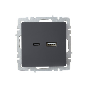 BRITE Розетка USB A+C 18Вт РЮ11-1-БрГ графит IEK