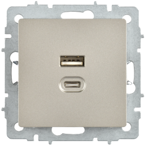BRITE Розетка USB A+C 45Вт высокоскоростная зарядка РЮ11-2-БрШ шампань IEK