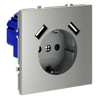 Розетка встраиваемая VOLTUM S70 с заземлением и защитными шторками, 16А, с USB, AA, сталь