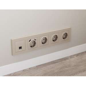 MA369010 Комплект механизма электрической розетки ALFA Серо-бежевый матовый 2USB AA 18W быстрая зарядка сз QUANT AP3690, VM155 AMBRELLA VOLT