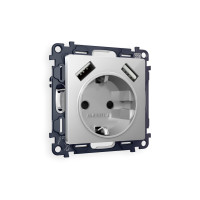 MA409010 Комплект механизма электрической розетки ALFA Серебро глянец 2USB AA 18W быстрая зарядка сз QUANT AP4090, VM155  AMBRELLA VOLT