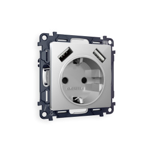 MA409010 Комплект механизма электрической розетки ALFA Серебро глянец 2USB AA 18W быстрая зарядка сз QUANT AP4090, VM155  AMBRELLA VOLT