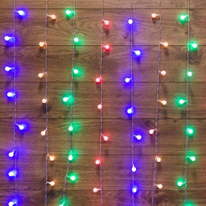 Гирлянда светодиодная Светодиодный Дождь 1.5х1.5м 144LED мультиколор 12Вт 230В IP20 с насадками шарики свечение с динамикой провод прозр. Neon-Night 235-049