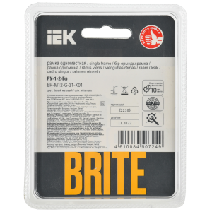 BRITE Рамка 1-местная РУ-1-2-Бр стекло белый матовый IEK