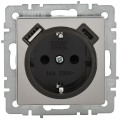 BRITE Розетка 1-местная с заземлением с защитными шторками 16А с USB AC 18Вт РЮш11-1-БрГН металл хромникель IEK