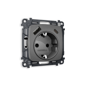 MO660010 Комплект механизма электрической розетки OMEGA Антрацит серый 2USB AC 20W быстрая зарядка сз QUANT OP6600, VM160 AMBRELLA VOLT