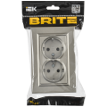 BRITE Розетка 2-местная с заземлением с защитными шторками плоская 16А в сборе РСшПл12-3-БрШ шампань IEK