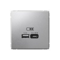 ARTGALLERY USB РОЗЕТКА A + тип-C 45Вт высокоскор.заряд. QC, PD, механизм, АЛЮМИНИЙ GAL000329