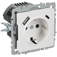 BRITE Розетка 1-местная с заземлением с защитными шторками 16А с USB AC 18Вт РЮш11-1-БрАБ арктический белый IEK