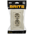 BRITE Розетка 2-местная с заземлением без защитных шторок плоская 16А в сборе РСПл12-3-БрКр бежевый IEK