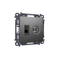 MA662510 Комплект механизма розетки компьютерной + TV оконечной RJ-45 с автоматической защитной шторкой ALFA Антрацит серый (AP6625, VM195) AMBRELLA VOLT