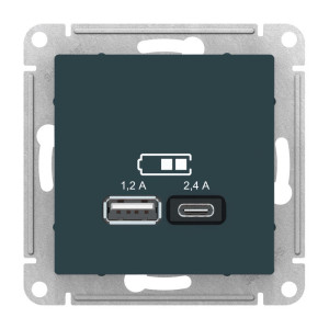 ATLASDESIGN USB РОЗЕТКА А+С, 5В/2,4А, 2х5В/1,2А, механизм, ИЗУМРУД ATN000839
