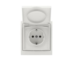 Розетка силовая, 2PE, с зш, с крышкой, IP44, KANT, белый песок