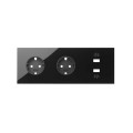 Simon 100 Черный глянец Кит 3 поста, фронт. Накладка на 2 розетки Schuko + 1 з/у 2xUSB цвета