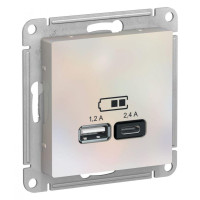 ATLASDESIGN USB РОЗЕТКА А+С, 5В/2,4А, 2х5В/1,2А, механизм, ЖЕМЧУГ ATN000439