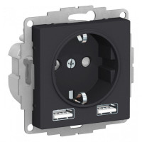 ATLASDESIGN РОЗЕТКА 16А c 2 USB A+A, 5В/2,4А, 2х5В/1,2А, механизм, КАРБОН ATN001030