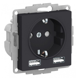 ATLASDESIGN РОЗЕТКА 16А c 2 USB A+A, 5В/2,4А, 2х5В/1,2А, механизм, КАРБОН ATN001030