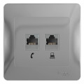 GLOSSA РОЗЕТКА двойная RJ11+RJ45 кат.5e, механизм, АЛЮМИНИЙ GSL000385