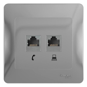 GLOSSA РОЗЕТКА двойная RJ11+RJ45 кат.5e, механизм, АЛЮМИНИЙ GSL000385